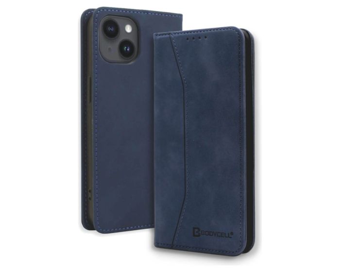 Bodycell PU Leather Book Case Θήκη Πορτοφόλι με Stand - Blue (iPhone 15 Plus)