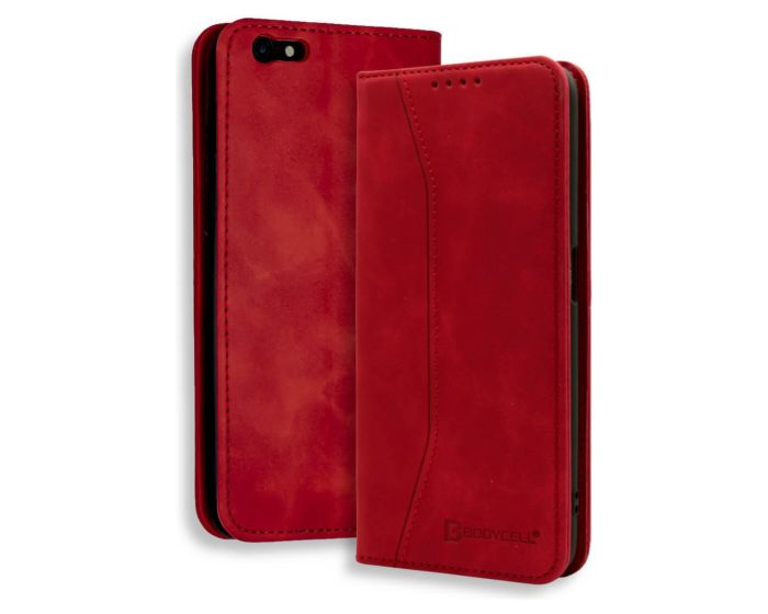 Bodycell PU Leather Book Case Θήκη Πορτοφόλι με Stand - Red (iPhone 6 Plus / 6s Plus)