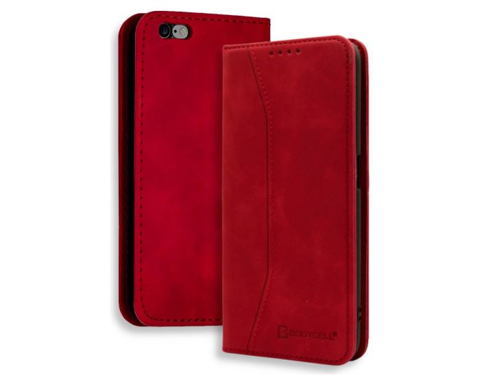 Bodycell PU Leather Book Case Θήκη Πορτοφόλι με Stand - Red (iPhone 6 / 6s)