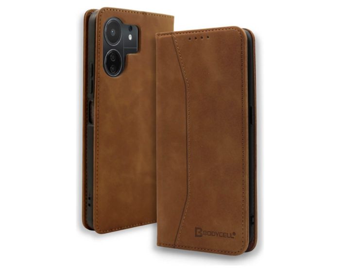 Bodycell PU Leather Book Case Θήκη Πορτοφόλι με Stand - Brown (Xiaomi Redmi 13C / Poco C65)