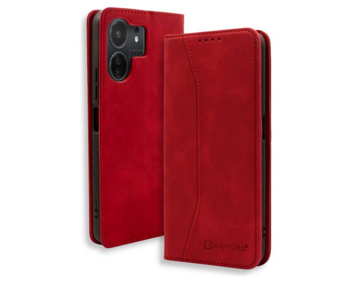 Bodycell PU Leather Book Case Θήκη Πορτοφόλι με Stand - Red (Xiaomi Redmi 13C / Poco C65)