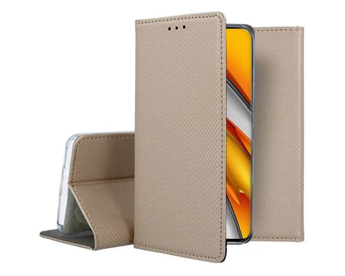 Forcell Smart Book Case με Δυνατότητα Stand Θήκη Πορτοφόλι Gold (Xiaomi Poco F3 5G / Mi 11i)