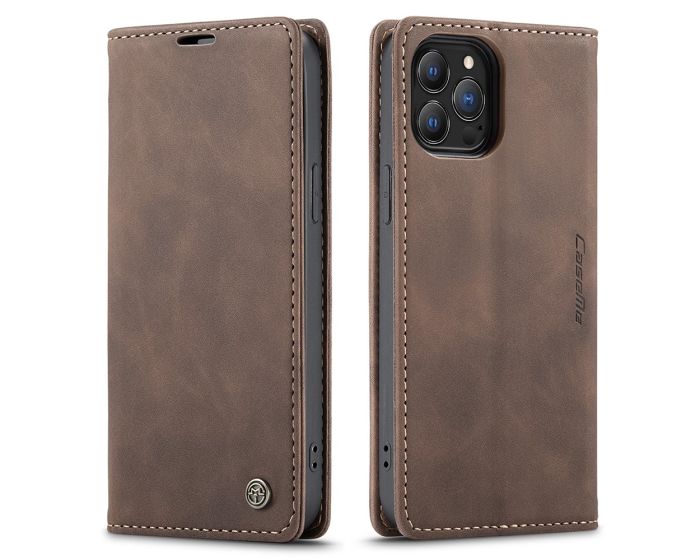 CaseMe PU Leather Wallet Book Case Θήκη Πορτοφόλι με Stand - Dark Brown (iPhone 13 Pro Max)