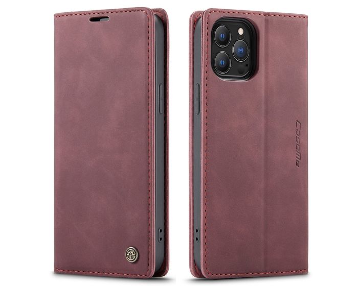 CaseMe PU Leather Wallet Book Case Θήκη Πορτοφόλι με Stand - Dark Red (iPhone 13 Pro Max)