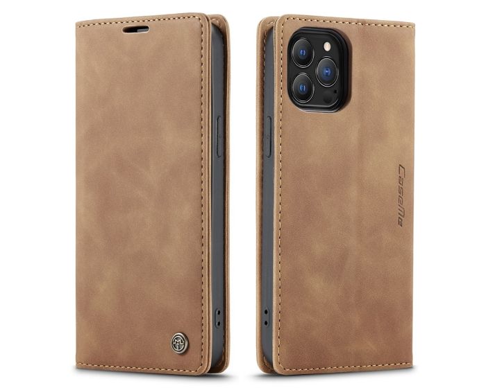CaseMe PU Leather Wallet Book Case Θήκη Πορτοφόλι με Stand - Light Brown (iPhone 13 Pro Max)