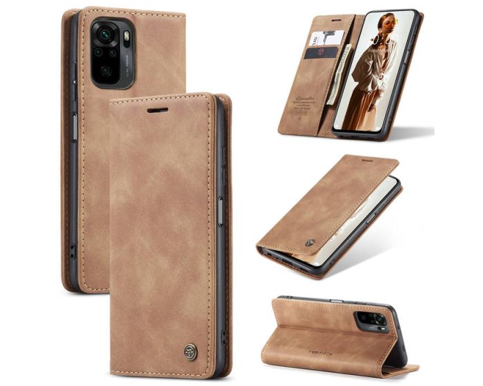CaseMe PU Leather Wallet Book Case Θήκη Πορτοφόλι με Stand - Light Brown (Xiaomi Redmi Note 10 / 10S / Poco M5s)