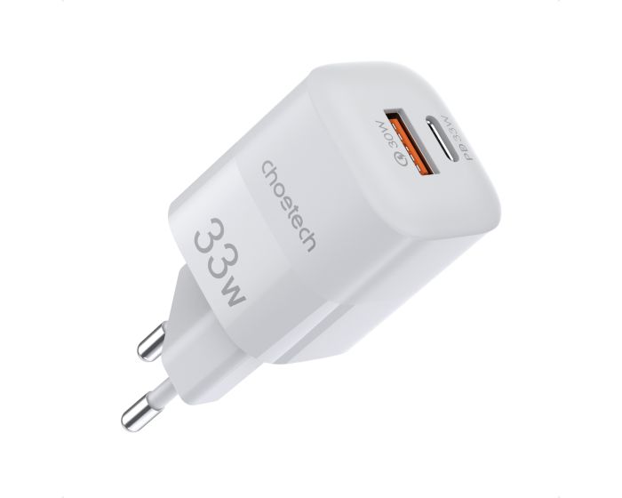 Choetech Fast Wall Charger USB Type-C / USB-A PD QC3.0 33W (PD5006) Αντάπτορας Φόρτισης Τοίχου - White