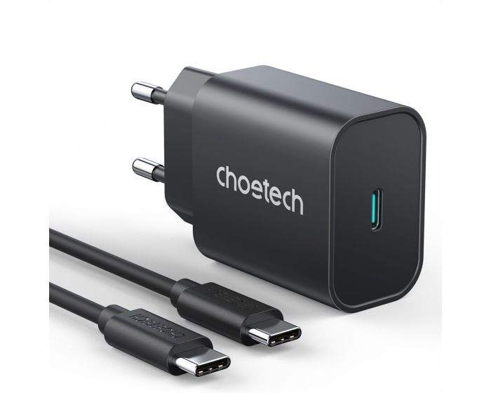 Choetech PPS Fast Wall Charger Type-C PD 25W 3A + Type-C Cable 2m (PD6003) Αντάπτορας Φόρτισης Τοίχου - Black