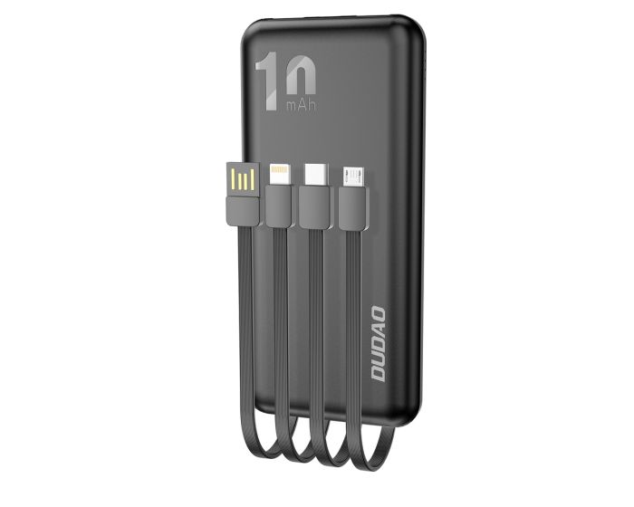 Dudao K6Pro Power Bank 2x USB Port 2A 10000mAh with USB, Micro USB, Lightning, Type-C Cables - Black