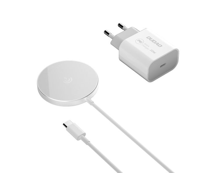 Dudao A12XS Kit 15W Magnetic Wireless Charger Qi with MagSafe + 20W AC Charger - White