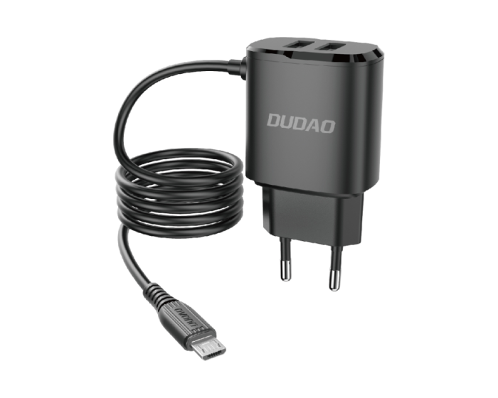 Dudao A2ProM Charger 2xUSB-A 5V/2.4A Αντάπτορας Φόρτισης Τοίχου με Καλώδιο Micro USB - Black