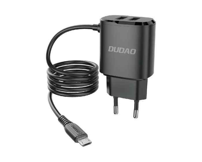 Dudao A2ProM Charger 2xUSB-A 5V/2.4A Αντάπτορας Φόρτισης Τοίχου με Καλώδιο Micro USB - White