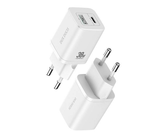 DUX DUCIS C80 PPS Super Si Fast Wall Charger USB-A Type-C 30W PD 18W QC3.0 Αντάπτορας Φόρτισης - White