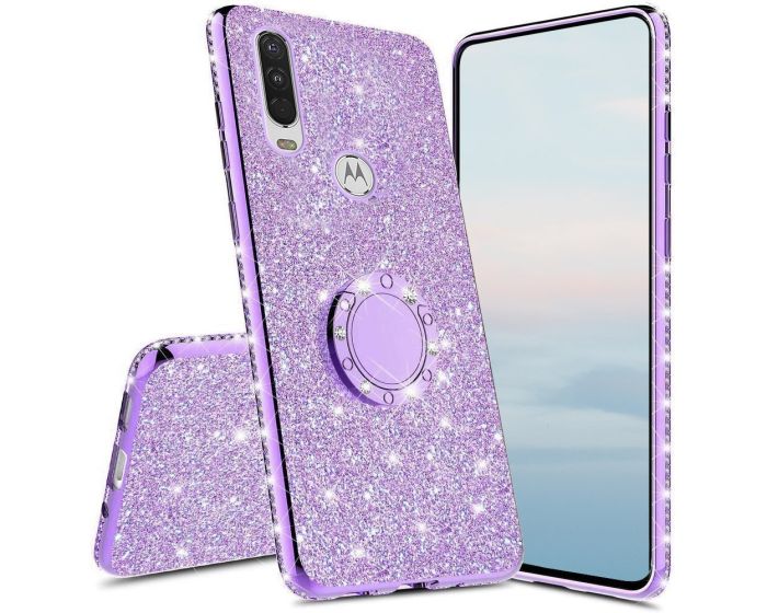 Diamond Ring Case με Electro Bumper και Glitter - Purple (Motorola One Action)