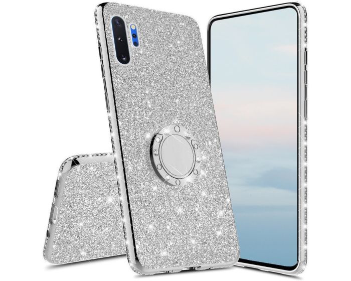 Diamond Ring Case με Electro Bumper και Glitter - Silver (Samsung Galaxy Note 10 Plus)