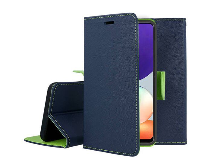 Tel1 Fancy Diary Case Θήκη Πορτοφόλι με δυνατότητα Stand Navy / Lime (Samsung Galaxy A22 4G)