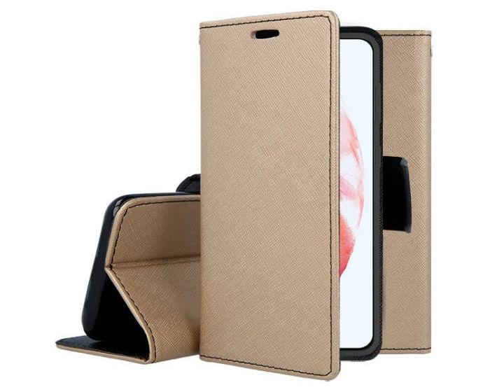 Tel1 Fancy Diary Case Θήκη Πορτοφόλι με δυνατότητα Stand Gold / Black (Samsung Galaxy S21 Plus 5G)