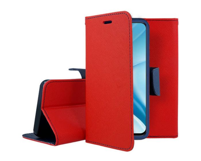 Tel1 Fancy Diary Case Θήκη Πορτοφόλι με δυνατότητα Stand Red / Navy (Xiaomi Mi 11 Lite 4G / 5G)