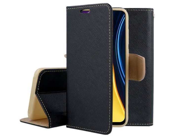 Tel1 Fancy Diary Case Θήκη Πορτοφόλι με δυνατότητα Stand Black / Gold (Xiaomi Poco M3 Pro 5G / Redmi Note 10 5G)