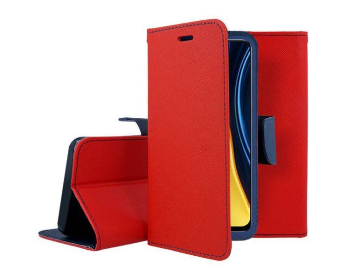 Tel1 Fancy Diary Case Θήκη Πορτοφόλι με δυνατότητα Stand Red / Navy (Xiaomi Poco M4 Pro 5G / Redmi Note 11T 5G / 11S 5G)