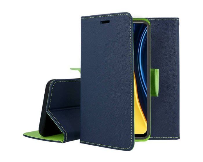 Tel1 Fancy Diary Case Θήκη Πορτοφόλι με δυνατότητα Stand Navy / Lime (Xiaomi Redmi Note 12 Pro Plus)