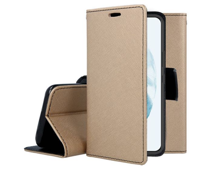 Tel1 Fancy Diary Case Θήκη Πορτοφόλι με δυνατότητα Stand Gold / Black (Samsung Galaxy S22 Plus 5G)