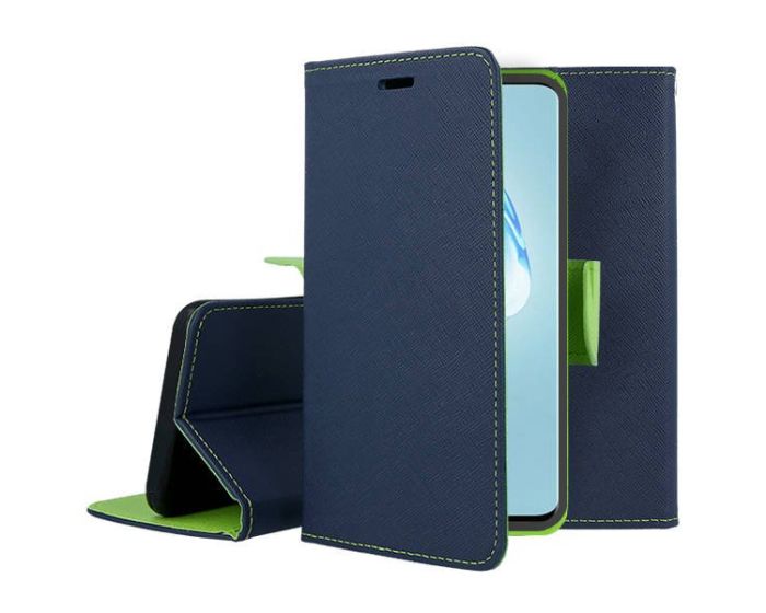 Tel1 Fancy Diary Case Θήκη Πορτοφόλι με δυνατότητα Stand Navy / Lime (Samsung Galaxy S22 Plus 5G)