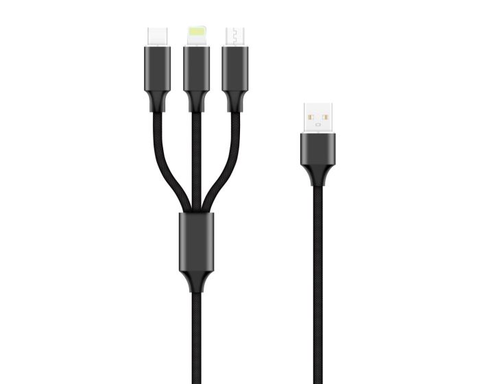 Forever Usb Cable 3in1 Καλώδιο Φόρτισης και Μεταφοράς Δεδομένων micro USB / Lightning / USB-C 2A - 1.2m Μαύρο