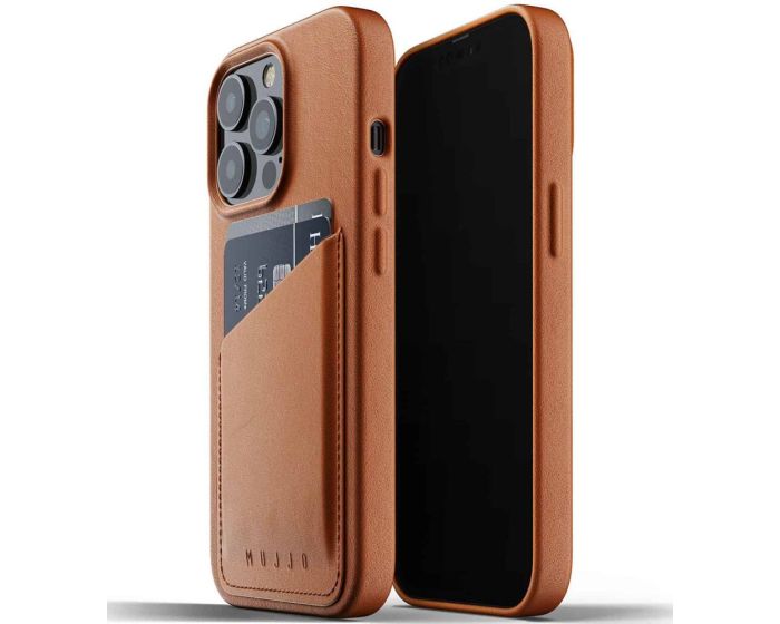 Mujjo Full Leather Wallet Case (MUJJO-CL-016-TN) Δερμάτινη Θήκη - Tan Brown (iPhone 13 Pro)