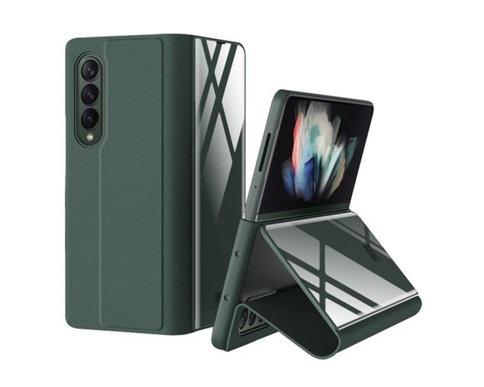 GKK Hybrid PU Leather Glass Book Case Blackish Green (Samsung Galaxy Z Fold 3)