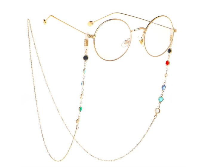 Gold Glasses Chain with Metal Ornament, Pendant, Beads and Rhinestones Αλυσίδα για Γυαλιά - Gold