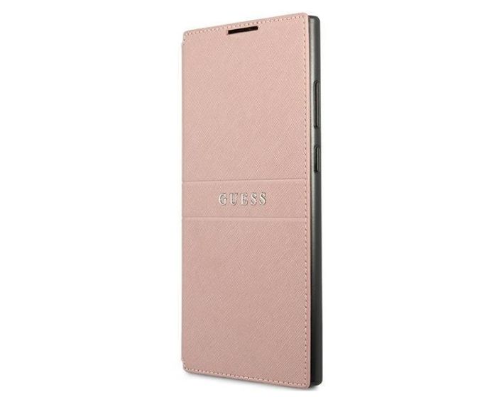 Guess GUBKS22LPSASBPI Saffiano Stripes Wallet Case Θήκη Πορτοφόλι - Pink (Samsung Galaxy S22 Ultra 5G)