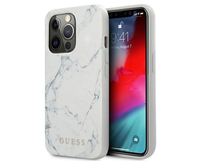 Guess GUHCP13XPCUMAWH Marble Series Hard Case Σκληρή Θήκη White (iPhone 13 Pro Max)