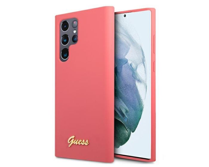 Guess GUHCS22LLSLMGFU Silicone Script Metal Logo Hard Case Σκληρή Θήκη Fuchsia (Samsung Galaxy S22 Ultra 5G)