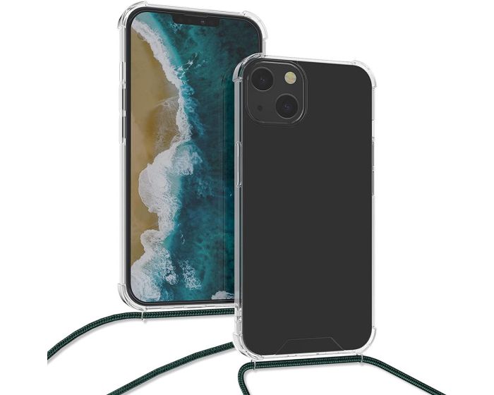 KWmobile Crossbody Silicone Case with Dark Green Neck Cord Lanyard Strap (55949.80) Διάφανη (iPhone 13)
