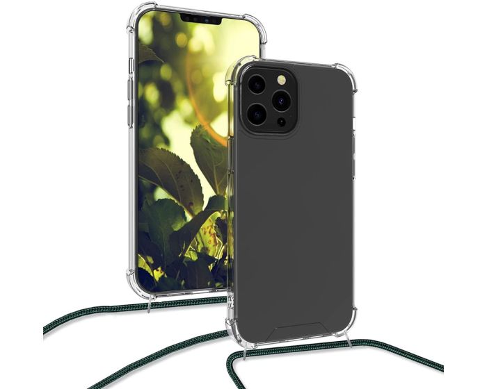 KWmobile Crossbody Silicone Case with Dark Green Neck Cord Lanyard Strap (55976.80) Διάφανη (iPhone 13 Pro Max)