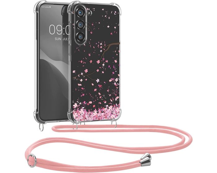 KWmobile Crossbody Silicone Case with Neck Cord Lanyard Strap (60326.02) Cherry Blossoms (Samsung Galaxy S23 Plus)
