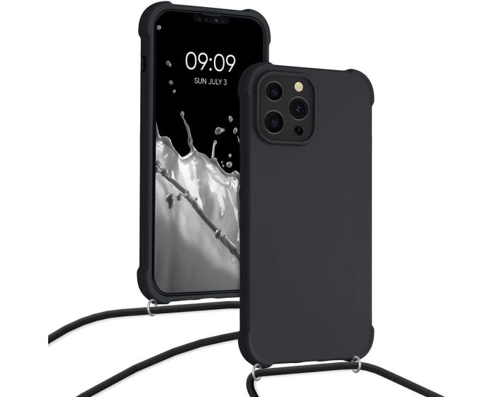 KWmobile Crossbody Silicone Case with Neck Cord Lanyard Strap (55977.01) Black (iPhone 13 Pro Max)