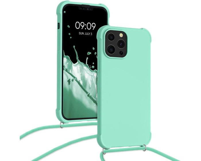 KWmobile Crossbody Silicone Case with Neck Cord Lanyard Strap (55977.71) Mint (iPhone 13 Pro Max)