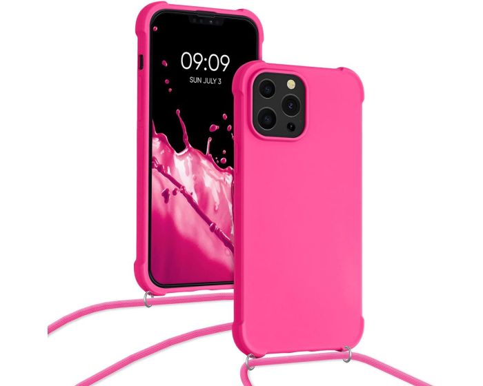KWmobile Crossbody Silicone Case with Neck Cord Lanyard Strap (55977.77) Neon Pink (iPhone 13 Pro Max)