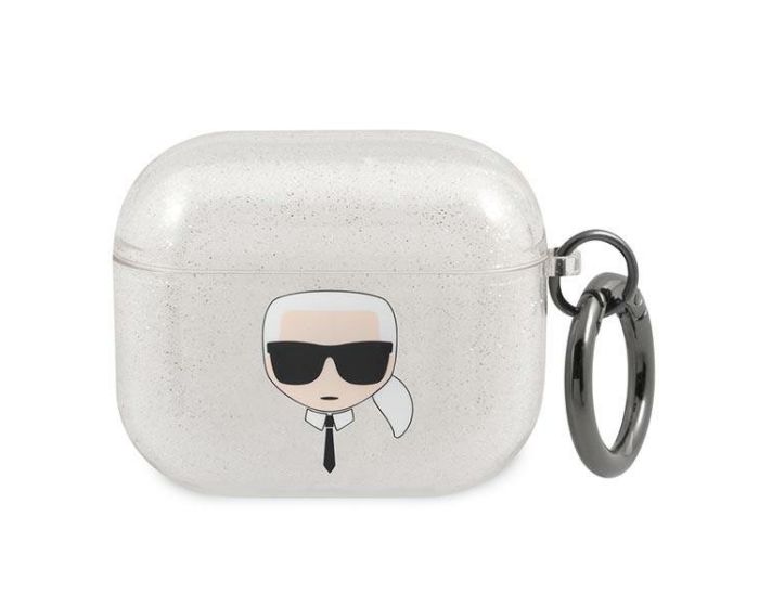 Karl Lagerfeld KLA3UKHGS Glitter Karl's Head Silicone Airpods Case για Airpods 3 - Silver