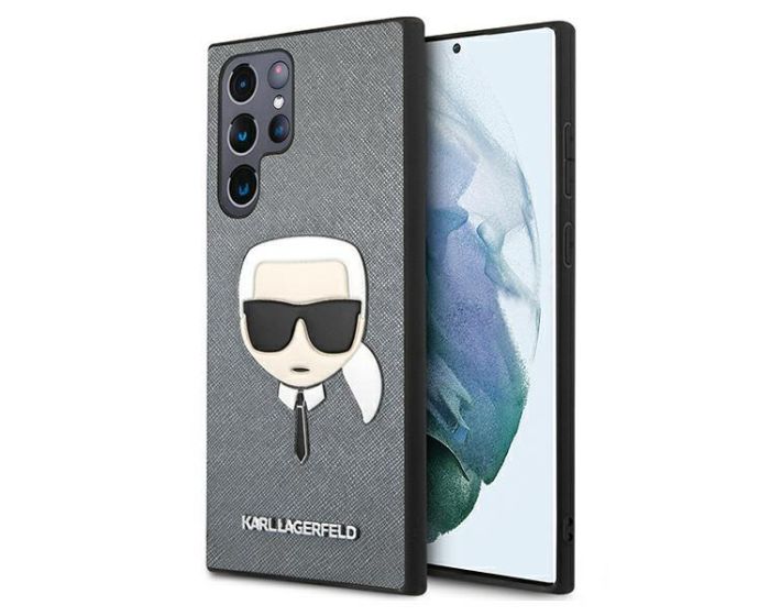 Karl Lagerfeld KLHCS22LSAKHSL Hardcase Saffiano Ikonik Karl`s Head - Silver (Samsung Galaxy S22 Ultra 5G)