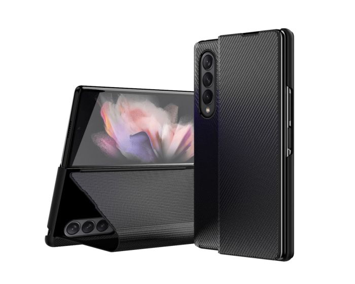 Kevlar Carbon PU Leather Book Case Black (Samsung Galaxy Z Fold 3)
