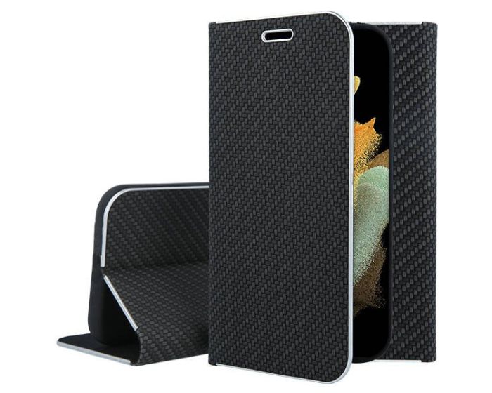 Forcell Luna Carbon Wallet Case Θήκη Πορτοφόλι με Δυνατότητα Stand - Black (Samsung Galaxy S23 Plus)