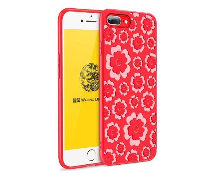 MSVII Θήκη Σιλικόνης Slim Fit Silicone Case Flower Red (iPhone 7 Plus / 8 Plus)