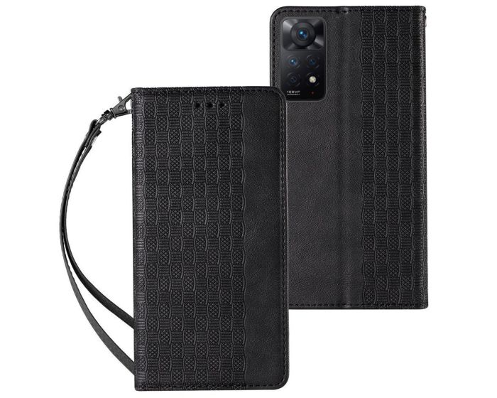 Magnet Strap Wallet Case with Mini Lanyard Θήκη Πορτοφόλι Black (Xiaomi Redmi Note 11 Pro 4G / 11 Pro 5G / 12 Pro 4G)