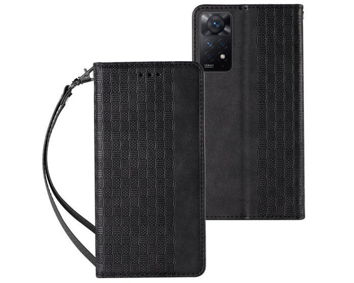 Magnet Strap Wallet Case with Mini Lanyard Θήκη Πορτοφόλι Black (Xiaomi Redmi Note 11 / 11S 4G)