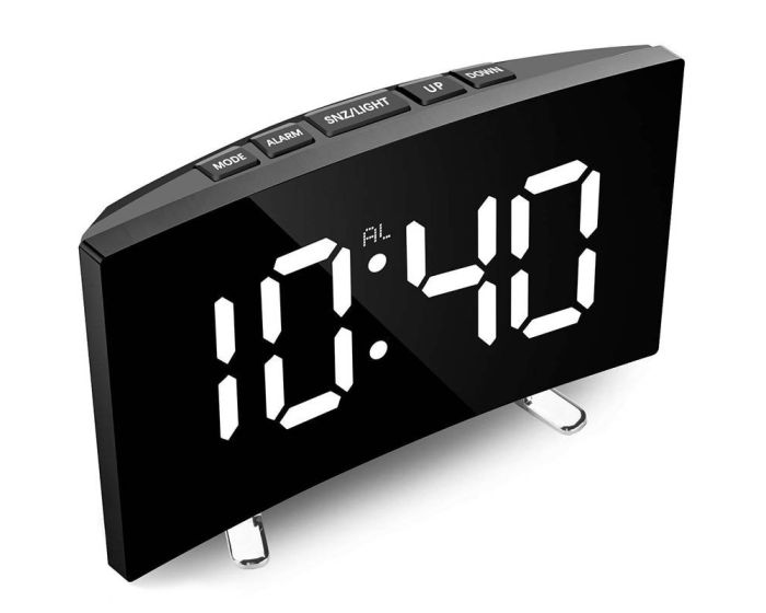 Mirror Digital Alarm Electronic Clock Επιτραπέζιο Ρολόι με Θερμόμετρο - Black
