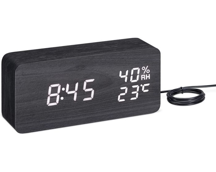 Navaris Digital Alarm Clock Wood Look (54042.01.02) Επιτραπέζιο Ξύλινο Ρολόι - Μαύρο