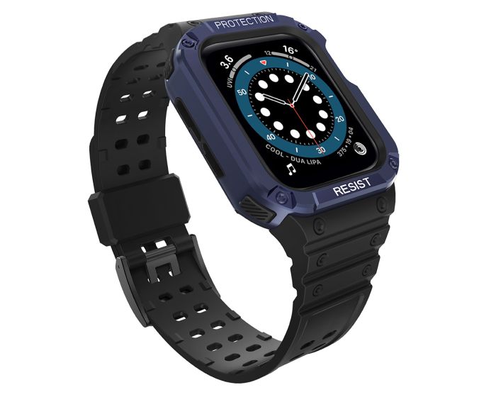 Protect TPU Strap Band with Case Black / Blue - Ανθεκτικο Λουράκι Θήκη για Apple Watch 42/44/45/49mm (1/2/3/4/5/6/7/8/9/SE/ULTRA)